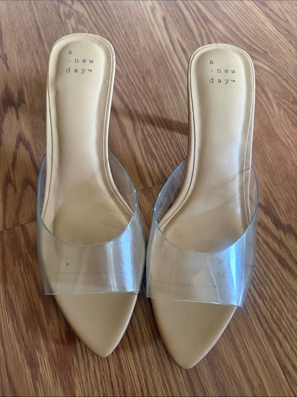 a new day Clear Strap Nude Pointed Mule Heels